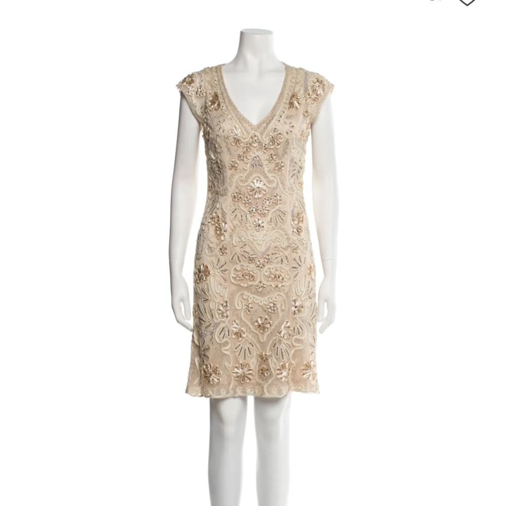 Sue Wong Nocturne Lace Pattern Knee-Length Dress Champagne Gorgeous Size 0